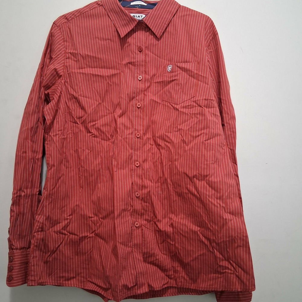 Ariat REAL Women XXL Red Pinstripe Western Long Sleeve Button Down Shirt Fitted